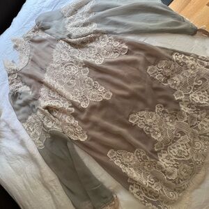 Beige detailed lacy dress